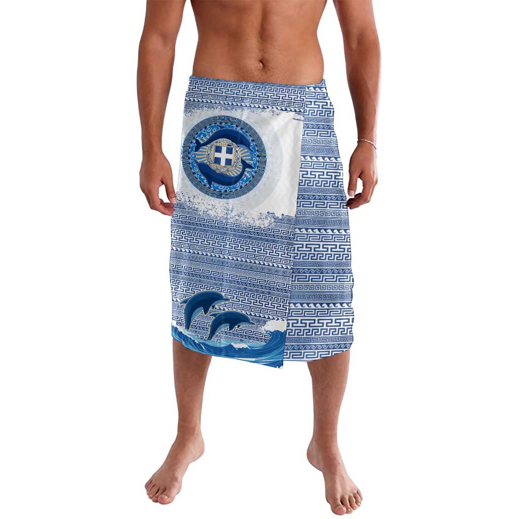 Greece Dolphin Lavalava with Greek Key Pattern and Ocean Wave Design
