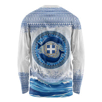 Greece Dolphin Long Sleeve Shirt with Greek Key Pattern and Ocean Wave Design