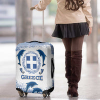 Greece Dolphin Luggage Cover with Greek Key Pattern and Ocean Wave Design