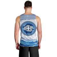 Greece Dolphin Men Tank Top with Greek Key Pattern and Ocean Wave Design