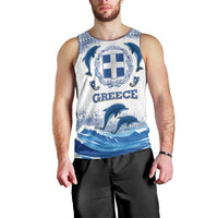 Greece Dolphin Men Tank Top with Greek Key Pattern and Ocean Wave Design