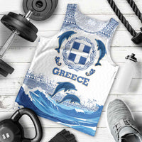Greece Dolphin Men Tank Top with Greek Key Pattern and Ocean Wave Design