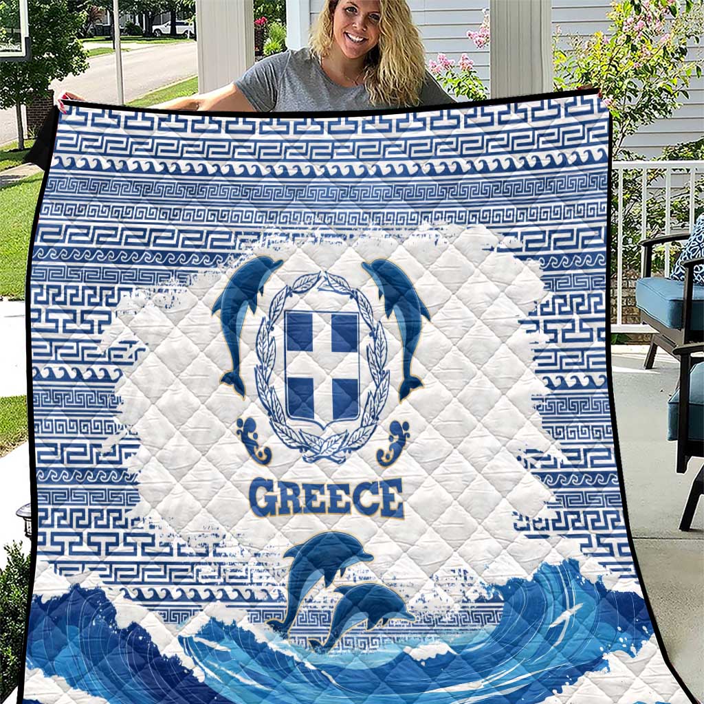 Greece Dolphin Quilt with Greek Key Pattern and Ocean Wave Design