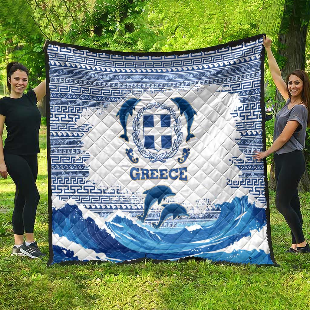 Greece Dolphin Quilt with Greek Key Pattern and Ocean Wave Design