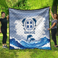 Greece Dolphin Quilt with Greek Key Pattern and Ocean Wave Design
