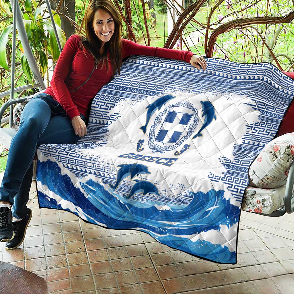 Greece Dolphin Quilt with Greek Key Pattern and Ocean Wave Design