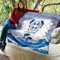 Greece Dolphin Quilt with Greek Key Pattern and Ocean Wave Design