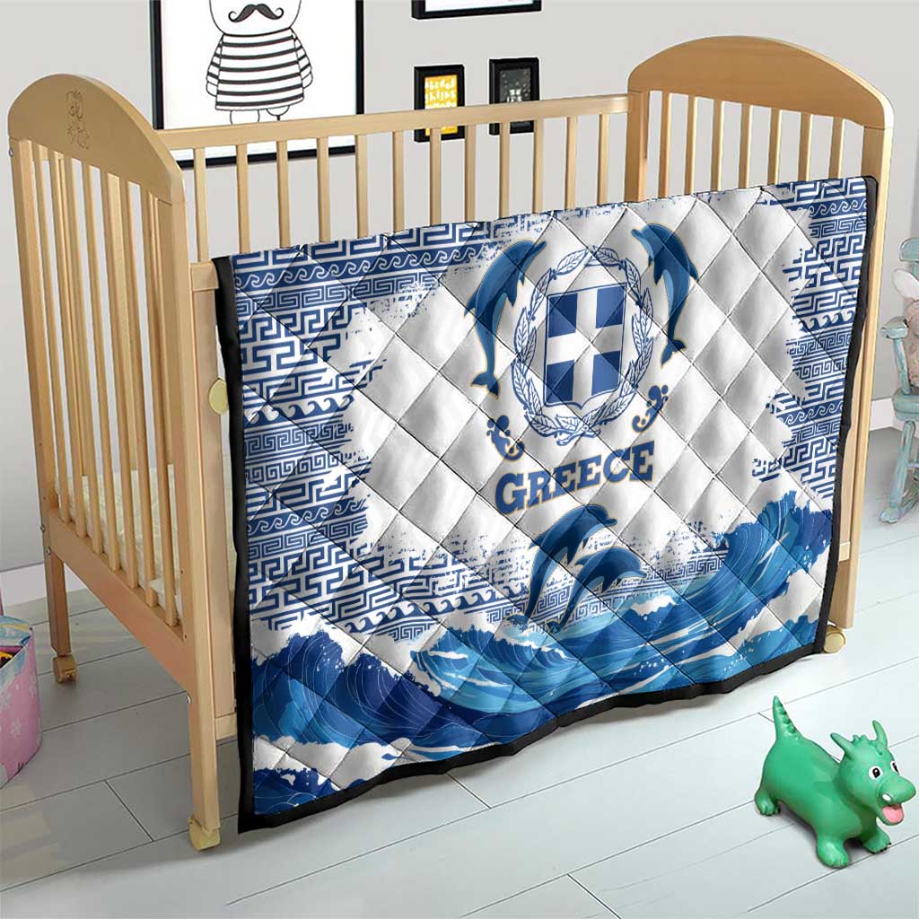 Greece Dolphin Quilt with Greek Key Pattern and Ocean Wave Design