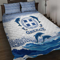 Greece Dolphin Quilt Bed Set with Greek Key Pattern and Ocean Wave Design
