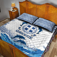 Greece Dolphin Quilt Bed Set with Greek Key Pattern and Ocean Wave Design