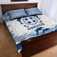 Greece Dolphin Quilt Bed Set with Greek Key Pattern and Ocean Wave Design