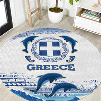 Greece Dolphin Round Carpet with Greek Key Pattern and Ocean Wave Design