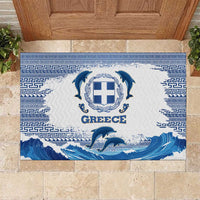 Greece Dolphin Rubber Doormat with Greek Key Pattern and Ocean Wave Design