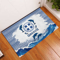 Greece Dolphin Rubber Doormat with Greek Key Pattern and Ocean Wave Design