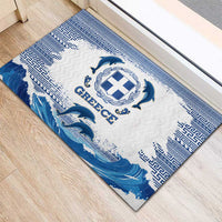Greece Dolphin Rubber Doormat with Greek Key Pattern and Ocean Wave Design