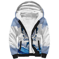 Greece Dolphin Sherpa Hoodie with Greek Key Pattern and Ocean Wave Design