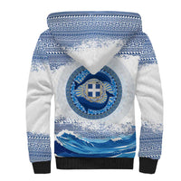 Greece Dolphin Sherpa Hoodie with Greek Key Pattern and Ocean Wave Design