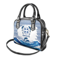 Greece Dolphin Shoulder Handbag with Greek Key Pattern and Ocean Wave Design