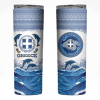 Greece Dolphin Skinny Tumbler with Greek Key Pattern and Ocean Wave Design