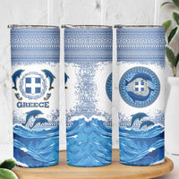 Greece Dolphin Skinny Tumbler with Greek Key Pattern and Ocean Wave Design