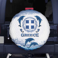 Greece Dolphin Spare Tire Cover with Greek Key Pattern and Ocean Wave Design