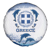 Greece Dolphin Spare Tire Cover with Greek Key Pattern and Ocean Wave Design
