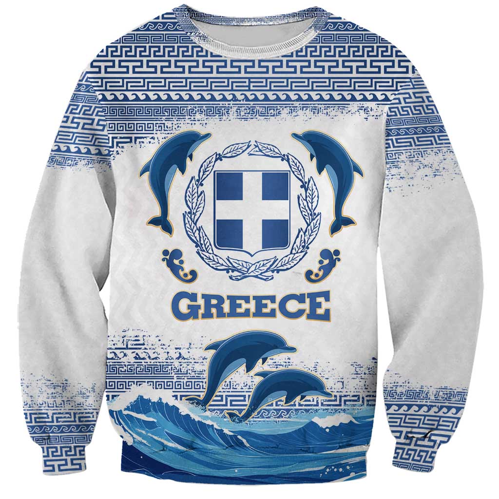 Greece Dolphin Sweatshirt with Greek Key Pattern and Ocean Wave Design