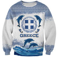 Greece Dolphin Sweatshirt with Greek Key Pattern and Ocean Wave Design