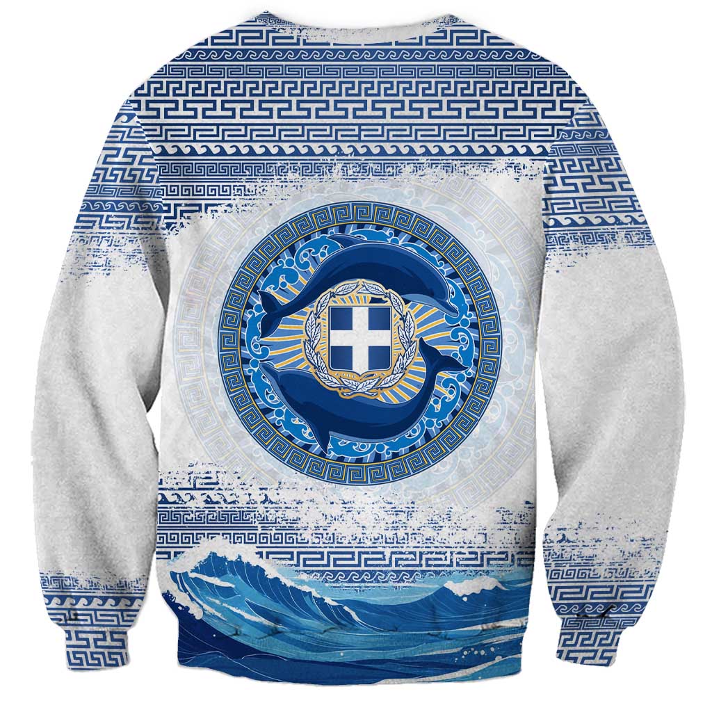 Greece Dolphin Sweatshirt with Greek Key Pattern and Ocean Wave Design