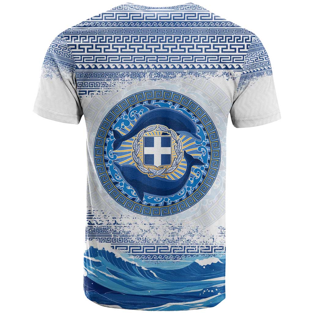 Greece Dolphin T Shirt with Greek Key Pattern and Ocean Wave Design