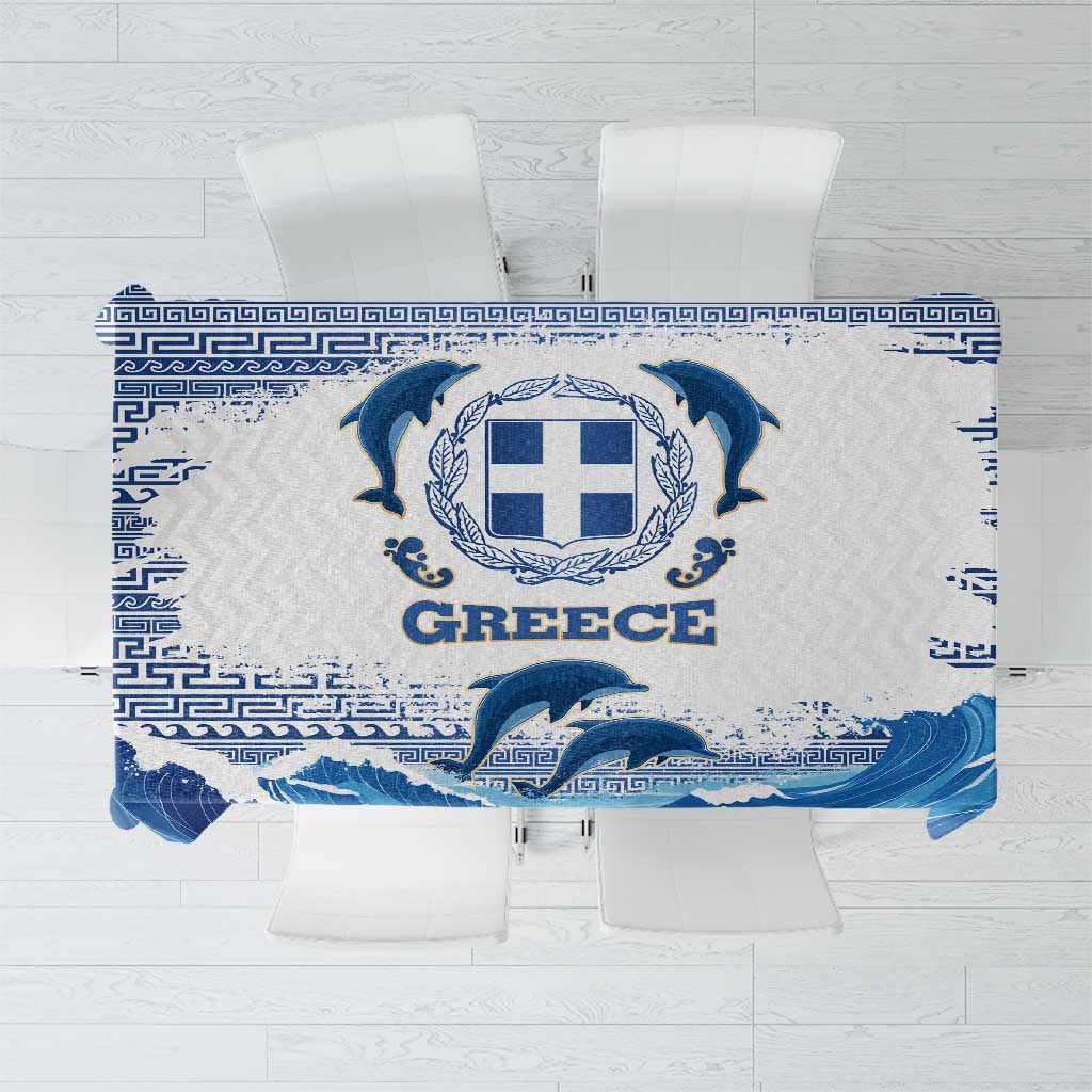 Greece Dolphin Tablecloth with Greek Key Pattern and Ocean Wave Design