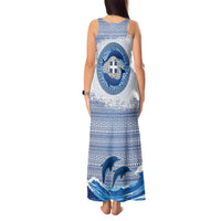 Greece Dolphin Tank Maxi Dress with Greek Key Pattern and Ocean Wave Design