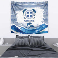 Greece Dolphin Tapestry with Greek Key Pattern and Ocean Wave Design
