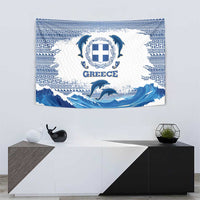 Greece Dolphin Tapestry with Greek Key Pattern and Ocean Wave Design