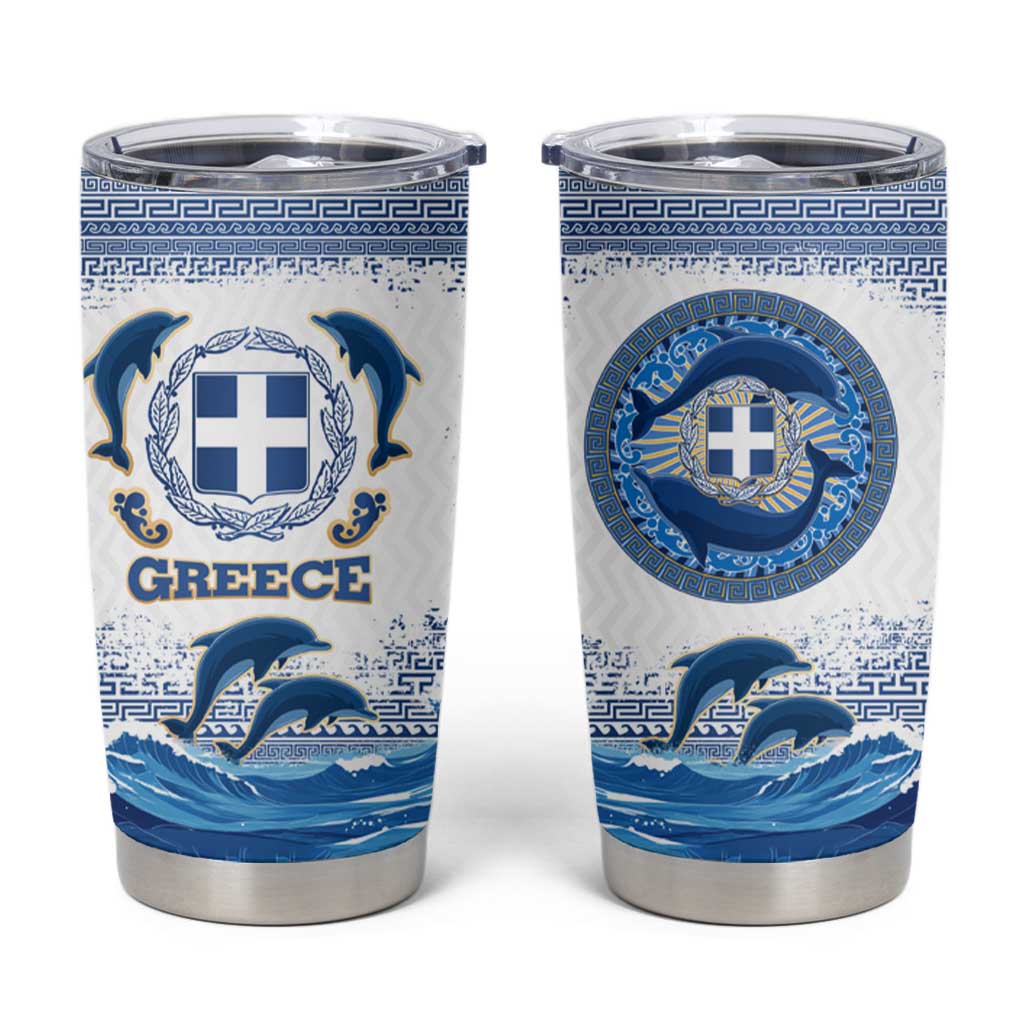 Greece Dolphin Tumbler Cup with Greek Key Pattern and Ocean Wave Design