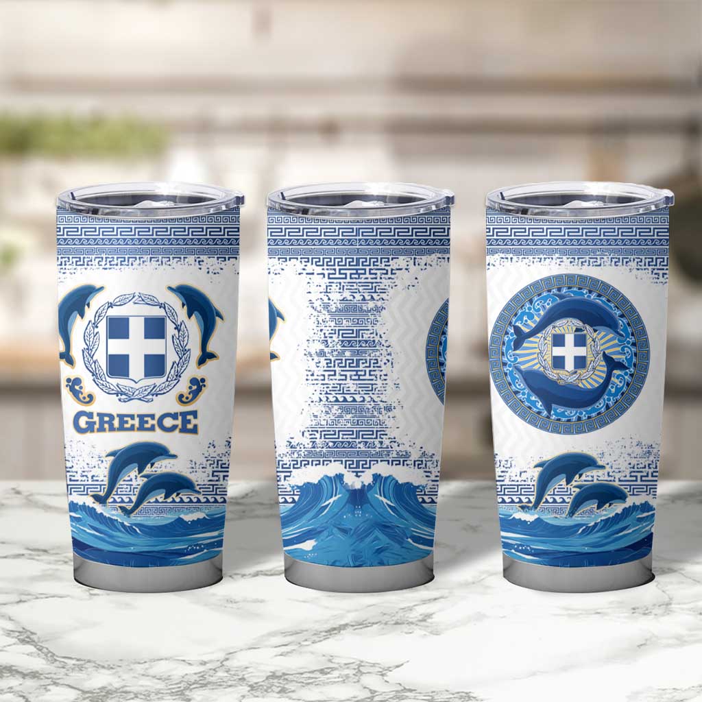 Greece Dolphin Tumbler Cup with Greek Key Pattern and Ocean Wave Design