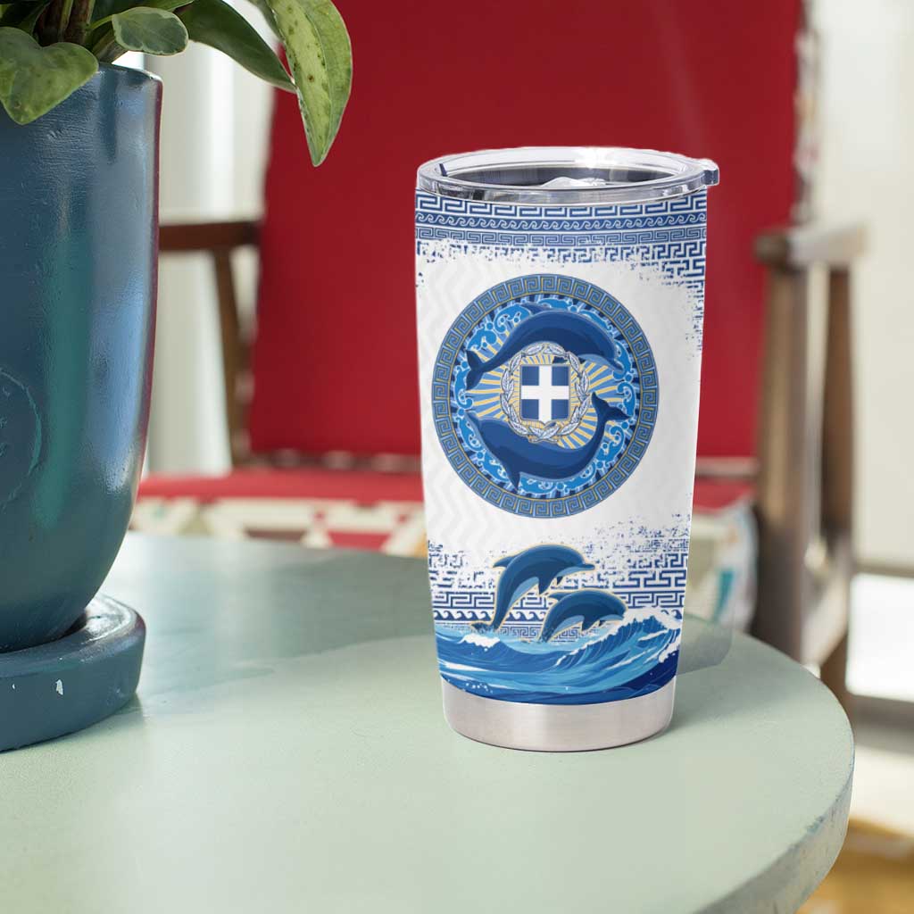 Greece Dolphin Tumbler Cup with Greek Key Pattern and Ocean Wave Design
