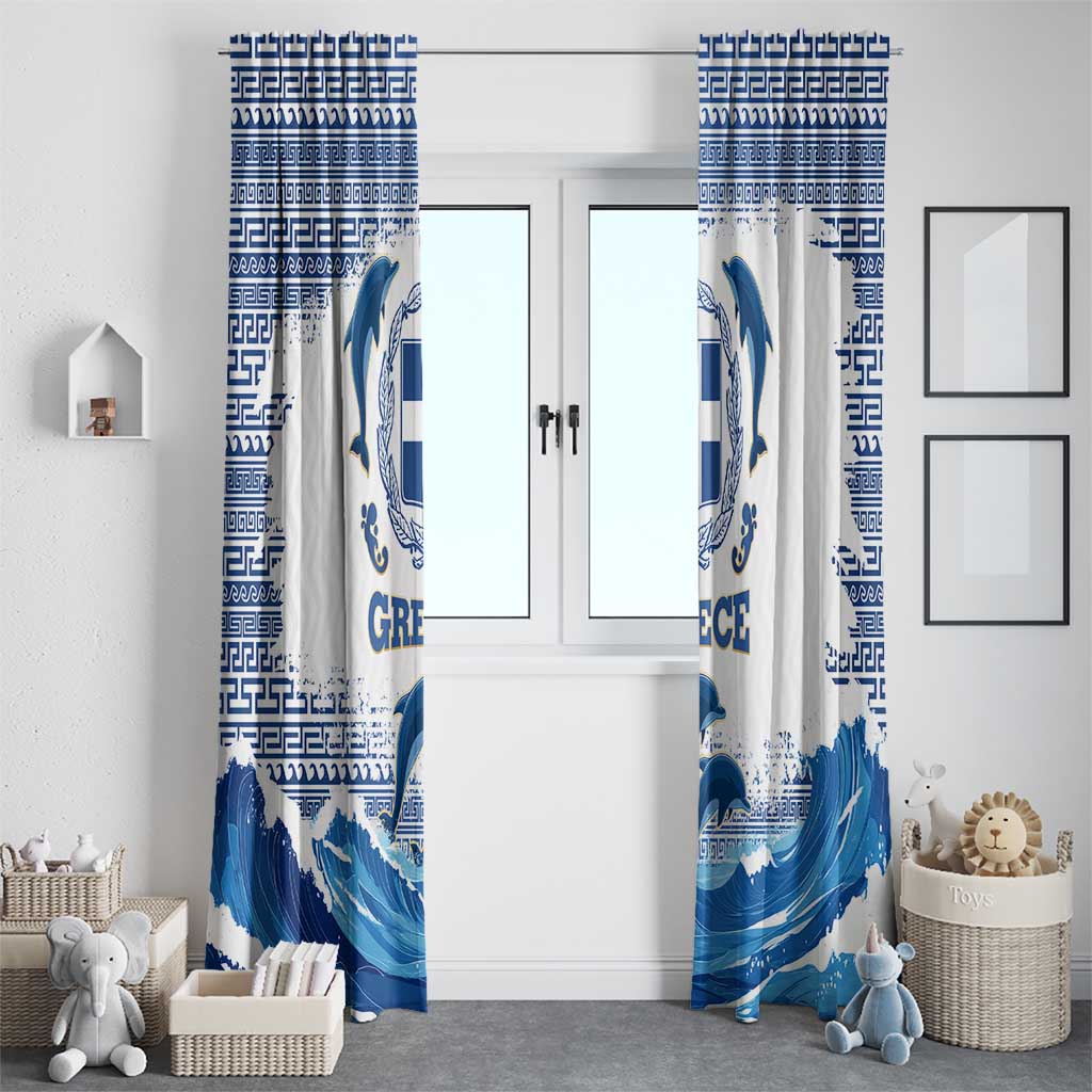Greece Dolphin Window Curtain with Greek Key Pattern and Ocean Wave Design