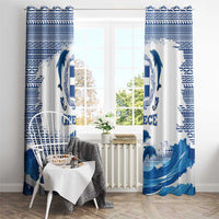 Greece Dolphin Window Curtain with Greek Key Pattern and Ocean Wave Design