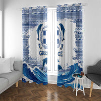 Greece Dolphin Window Curtain with Greek Key Pattern and Ocean Wave Design