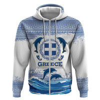 Greece Dolphin Zip Hoodie with Greek Key Pattern and Ocean Wave Design