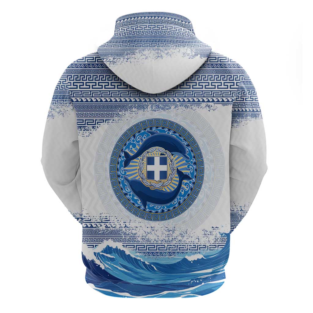 Greece Dolphin Zip Hoodie with Greek Key Pattern and Ocean Wave Design