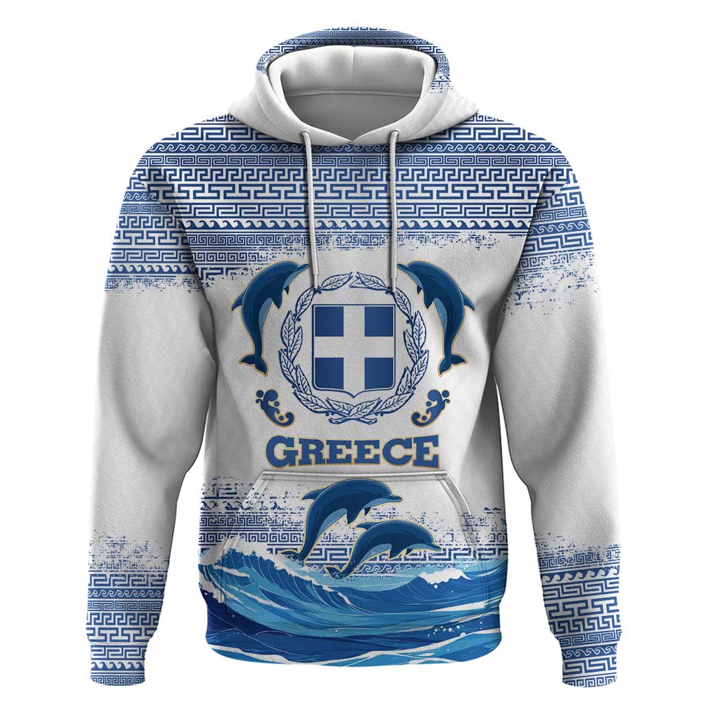 Greece Dolphin Zip Hoodie with Greek Key Pattern and Ocean Wave Design