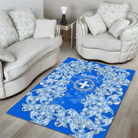Greece Baroque Pattern Area Rug with Greek Flag Crest and Country Map