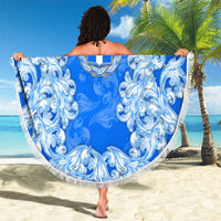 Greece Baroque Pattern Beach Blanket with Greek Flag Crest and Country Map