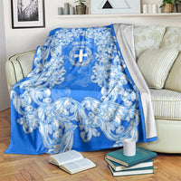 Greece Baroque Pattern Blanket with Greek Flag Crest and Country Map