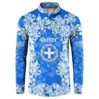Greece Baroque Pattern Button Sweatshirt with Greek Flag Crest and Country Map
