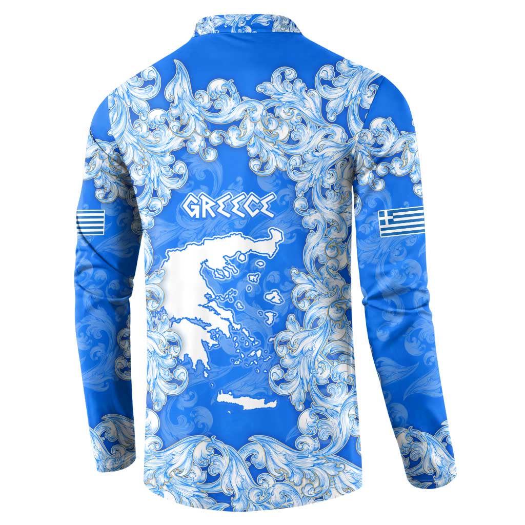 Greece Baroque Pattern Button Sweatshirt with Greek Flag Crest and Country Map