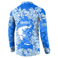 Greece Baroque Pattern Button Sweatshirt with Greek Flag Crest and Country Map