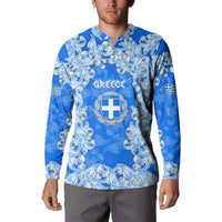 Greece Baroque Pattern Button Sweatshirt with Greek Flag Crest and Country Map
